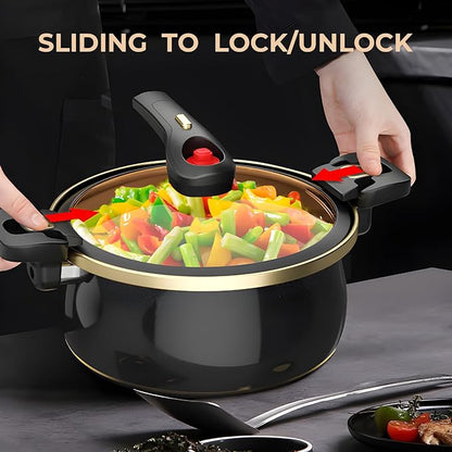 Nonstick Ceramic Coated Sauce Pan with Lid Blue Crock Pot with Twist & Lock Handles, Micro Pressure Cooker Versatile Stockpot with lid, Bottom Big Soup Canning Pots,Simmer Pots (BLUE, 5.5Quarts)