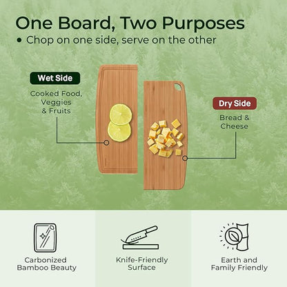 Keechee Dishwasher Safe Carbonized Bamboo Wood Cutting Boards for Kitchen with Juice Groove, Wooden Charcuterie & Chopping for Fruit, Vegetables & Cheese, Durable, Lightweight, Water-Resistant