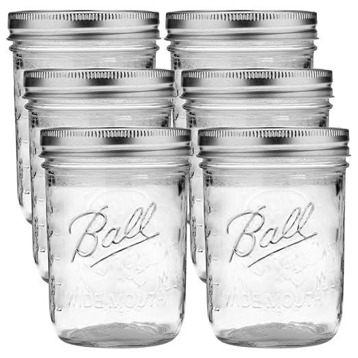 Ball Wide Mouth Glass Mason Jars with Lids and Bands, Used for Canning, Pickling, Juice, Jam, Jelly, Pint Size 16 Ounce (Pack of 6) by BallJar