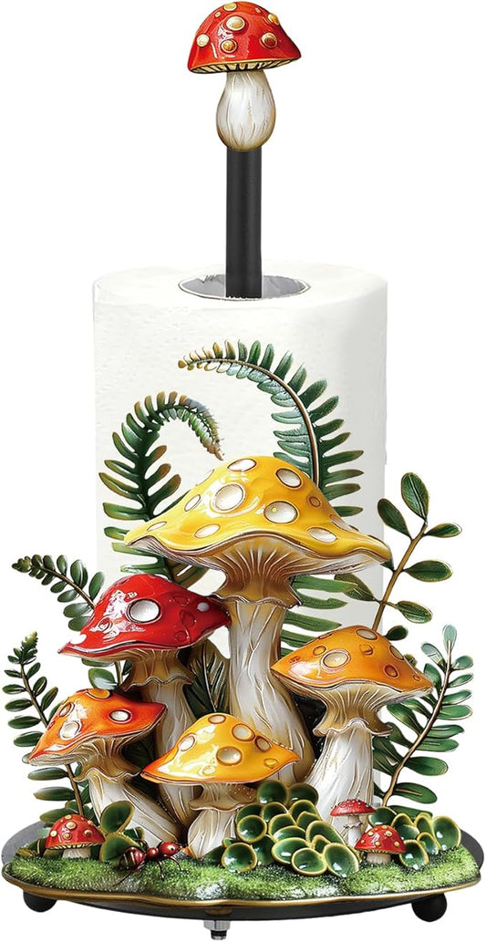 Thyle Mushroom Paper Towel Holder with Round Base Mushroom Bathroom Decor Gifts Rustic Dispenser Kitchen Paper Holder Stand for Christmas Housewarming Farmhouse Countertop Toilet Home Accessories