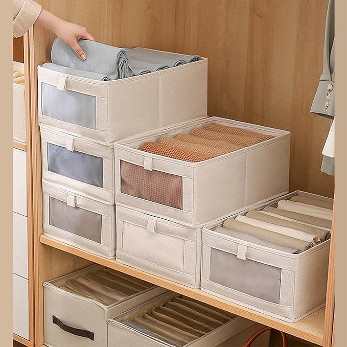 Linen Closet Organizers And Storage, 10 Pack Closet Storage Bins Linen Closet Baskets for Closet Organization Foldable Closet Organizer Bins with Clear Window For Organizing Clothing, Shelves, Jeans - Image 7