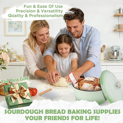 Enameled Cast Iron Dutch Oven Pot with Lid, Incl. Sourdough Bread Baking Supplies Like Banneton Bread Proofing Basket, Starter Jar, Scoring Tool Lame, 5QT Dutch Oven for Bread Baking, Oven Safe up to 500°F - Image 7