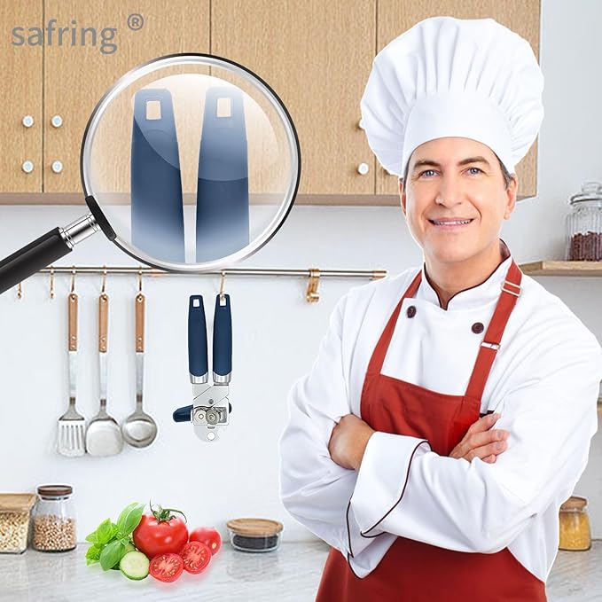 Safring Can Opener Manual, Handheld Strong Heavy Duty Stainless Steel Can Opener, Comfortable Handle, Sharp Blade Smooth Edge, Can Openers with Multifunctional Bottle Opener, Blue - Image 7