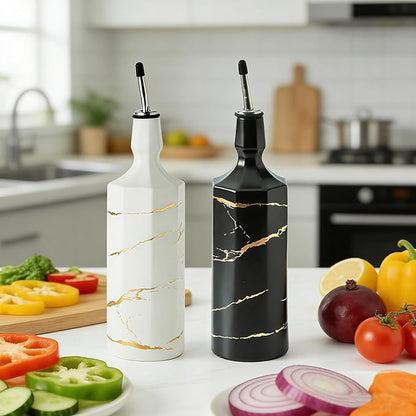 Ceramic Olive Oil Dispenser Bottle, Oil Dispenser Bottle for Kitchen, Large Capacity 26oz Oil and Vinegar Bottles Dispenser，Black