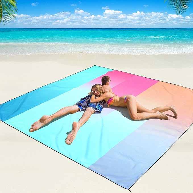 WIWIGO Beach Blanket Waterproof Sandproof Beach Mat 79" X 83"/10'x9'for 2-8 Adults Quick Drying Outdoor Picnic Mat Beach Accessories for Travel, Camping, Hiking by WIWIGO