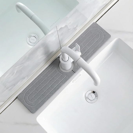 Faucet Mat for Kitchen Sink -Diatomite Stone Drying Mat for Kitchen Counter & Bathroom Sink,Quick-Dry Kitchen Sink Mat-Sink Protector & Splash Guard,Super Absorbent (Gray, 15.8"x4") by SUXLINA