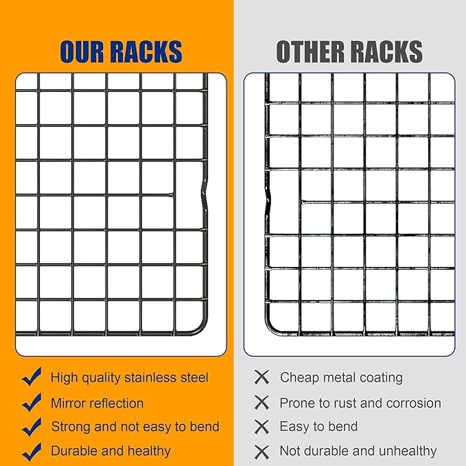2PCS Cooling Racks for Cooking and Baking - 10" x 15"Heavy Duty Stainless Steel Wire Rack for Baking, Grilling, Roasting - Oven & Dishwasher Safe - Fits Jelly Roll Sheet Pan（Black） - Image 7