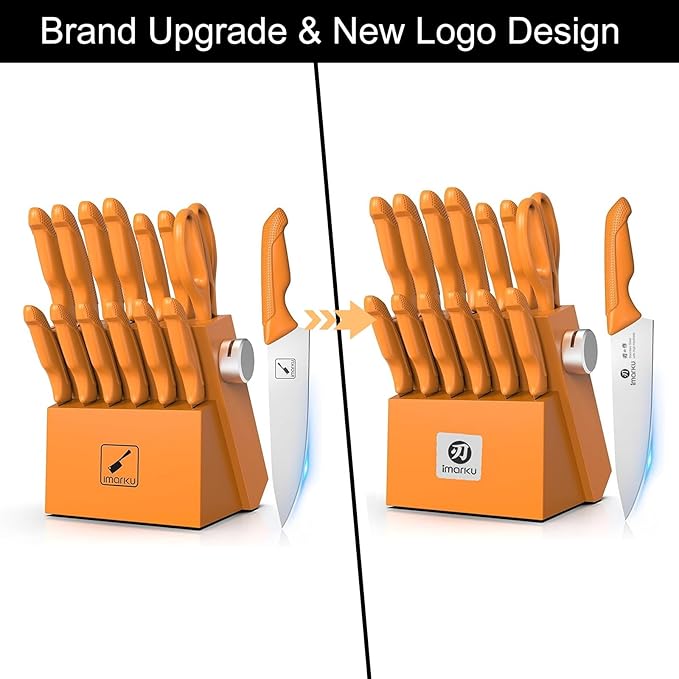 imarku® Knife Set, Sharp Block Knife Set with Built-in Sharpener, Japanese Stainless Steel with Non-Slip Ergonomic Handle, Dishwasher Safe, Kitchen Gift for Man Woman, Best For Home gift, Burnt Orange - Image 8