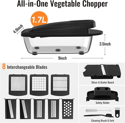 8 Blade All-in-1 Vegetable Chopper Mandoline Slicer with Container, Food Chopper, Onion Chopper, Veggie Cutter for Salad, Kitchen Gadgets Accessories Essentials, Black - Image 2