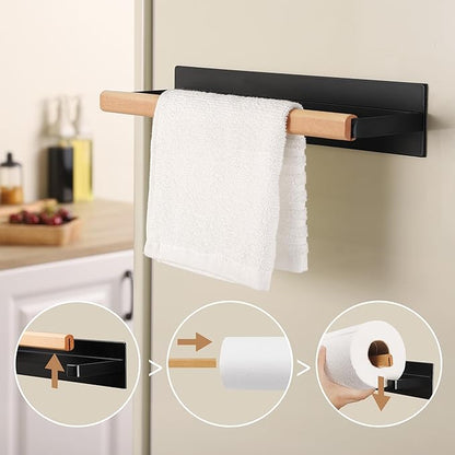 KES Magnetic Paper Towel Holder, Black Paper Towel Holder for Refrigerator, Wood & Metal Paper Towel Roll Holder for Grill, KPH502MA-BK