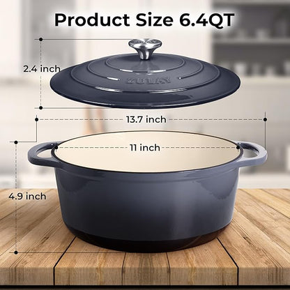 Zulay Kitchen 6 Quart Enameled Cast Iron Dutch Oven Pot with Lid – Premium Durability & Oven Safe up to 500°F – Heavy Duty Cookware Perfect for Bread Baking, Stews, Braising & Roasting – Gray - Image 7