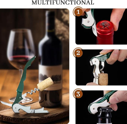 HYZ 2-Pack Wine Opener Waiter Corkscrew, Professional Wine Key for Servers, Bartender with Foil Cutter, Manual Wine Bottle Opener Double Hinged (Dark Green) - Image 3