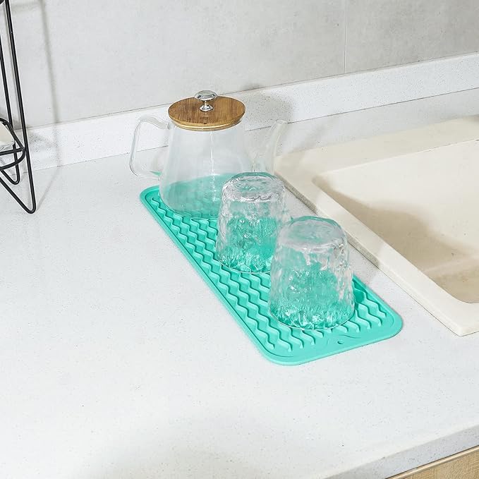 MicoYang Silicone Dish Drying Mat for Multiple Usage,Easy clean,Eco-friendly,Heat-resistant Silicone Mat for Kitchen Counter,Sink,Bar,Bottle,or Cup Mint M 17 inches x 6 inches - Image 5