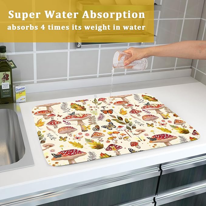 Magic Mushroom Dish Drying Mats Botanical Decorative Absorbent Drying Pad Microfiber Kitchen Sink Rack Mats 18 X 24 Inch - Image 7