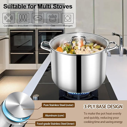 P&P CHEF 24 QT Stock Pot with Lid, Stainless Steel Large Cooking Pot, Soup Canning Stockpot for Stewing Simmering, Tri-ply Bottom for All Stoves, Heavy-Duty &Dishwasher Safe & Food-Grade - Image 5