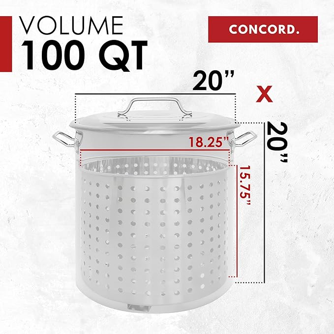 CONCORD Stainless Steel Stock Pot w/Steamer Basket. Cookware great for boiling and steaming (100 Quart) - Image 5