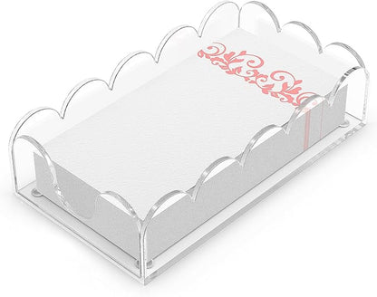 LUGUNU Clear Acrylic Napkin Holder – Scalloped Tray for Bathroom, Kitchen, Dining Room – Stylish Guest Hand Towel & Disposable Paper Holder for Weddings, Hotels, and Home Decor (9x5.1inch)