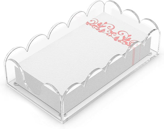 LUGUNU Clear Acrylic Napkin Holder – Scalloped Tray for Bathroom, Kitchen, Dining Room – Stylish Guest Hand Towel & Disposable Paper Holder for Weddings, Hotels, and Home Decor (9x5.1inch)