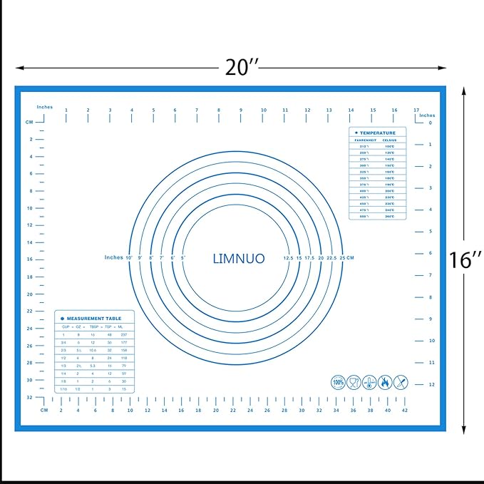 Silicone Baking Mat，Non Stick Rolling Dough with Measurements for Pie Pizza Cookies Fondant Making，Extra Thick Non Slip Silicone Pastry Mat (Blue, M-16"×20")