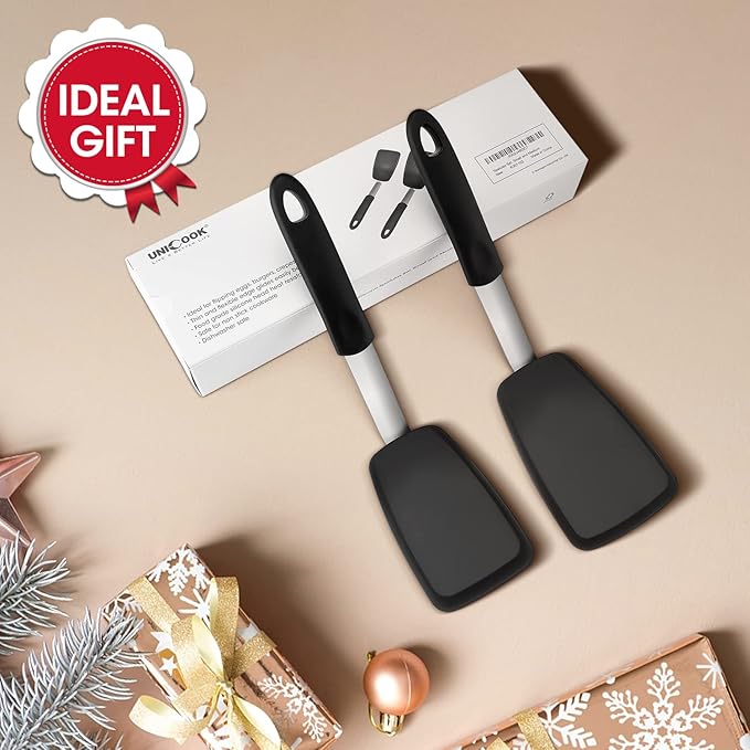 Unicook Flexible Silicone Spatula Turner 2 Pack, 600°F Heat Resistant Spatula for Nonstick Cookware, Essential Kitchen Cooking Utensil for Flipping Eggs, Burgers, Crepes and More, Small and Medium - Image 9