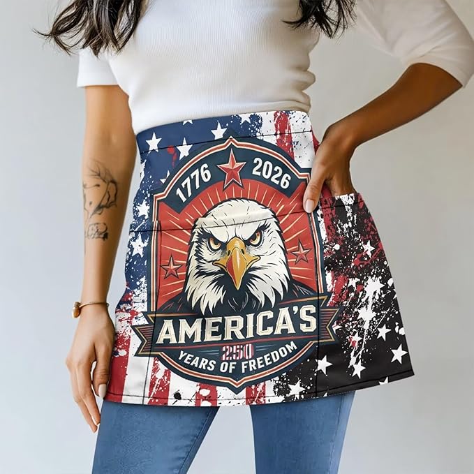 Server Apron with 3 Pockets, Waterproof Oil Waitress Waiter Half Apron for Restaurant Hotel Kitchen Cafe