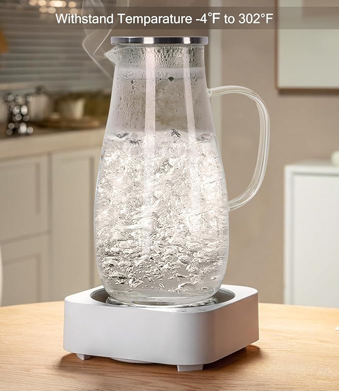 Glass Pitcher, Glass Water Pitcher with Lid and Handle for Fridge, 2 Quart Borosilicate Water Jug for Hot/Cold Drinks, Iced Tea, Juice and Coffee Beverage, Heat Resistant - Image 5