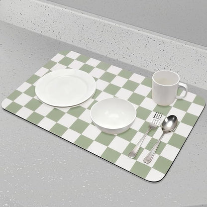 CooRug Checkered Dish Drying Mat for Kitchen Counter, Absorbent Non-Slip Coffee Mat, Heat Resistant Mat for Countertops Coffee Bar Decor 12" x 20" Green - Image 5