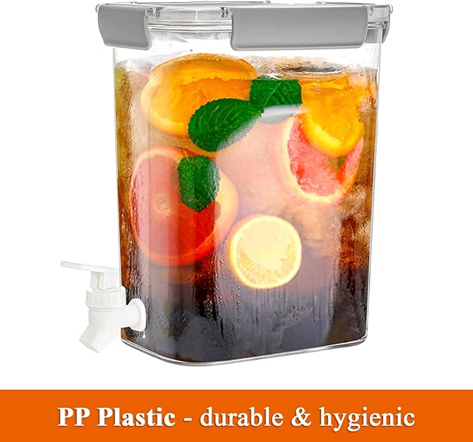 Elsjoy 1.2 Gallon Plastic Drink Dispenser with Spigot, Cold Beverage Dispenser Fridge Drink Container for Iced Tea, Lemonade, Coffee