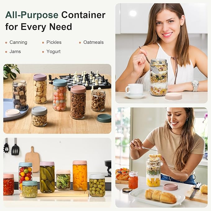NETANY 6-pack 24oz Glass jars with Airtight Lids, Overnight Oats Containers with Lids, Wide mouth Mason Salad jars, Glass Food Storage Containers for Snacks Yogurt Spice Sugar - Image 7