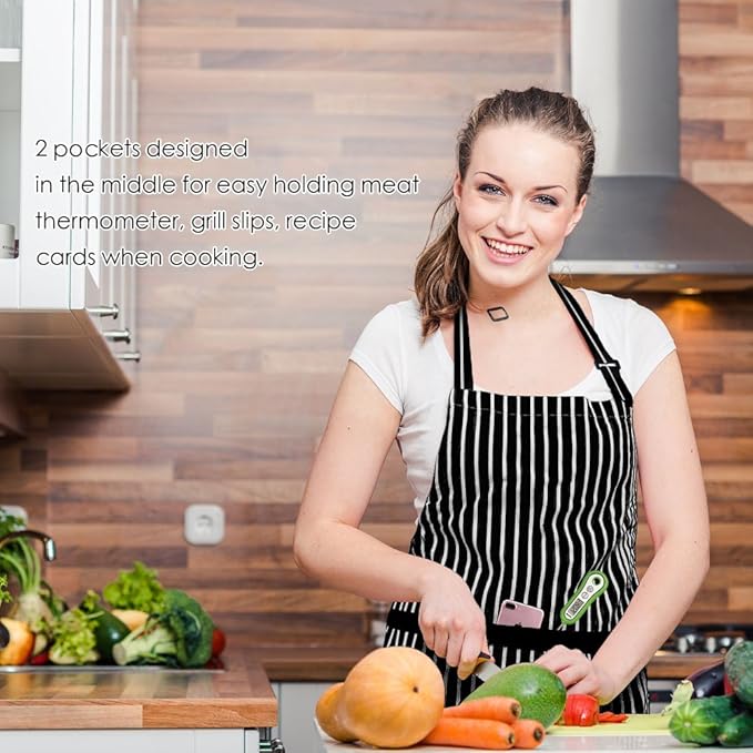 Syntus Apron for Men Women, Adjustable Cooking Kitchen Chef Aprons with 2 Pockets, Cotton/Polycotton/Polyester - Image 3