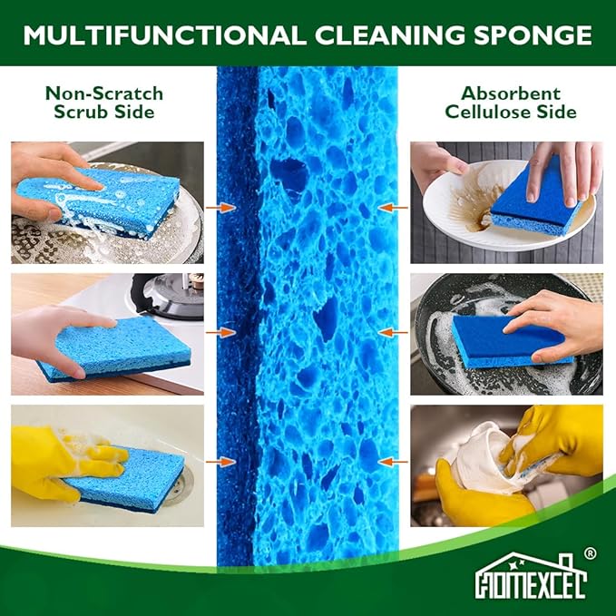 HOMEXCEL Extra Large Dish Sponge for Cleaning, Safe on Non-Stick Cookware, XL Non-Scratch Sponges Kitchen 6 Count, Dual Sided Scrub Sponges for Kitchen, Household, Bathroom and More - Image 5