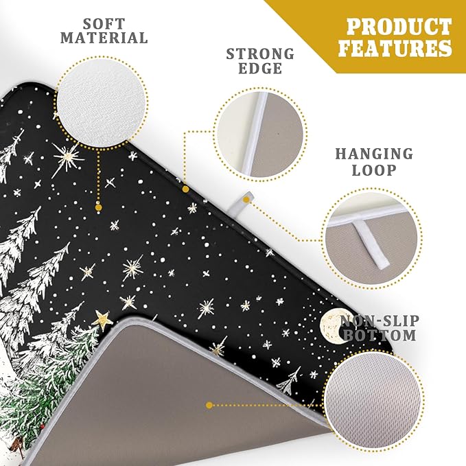 Winter Snowman Dish Drying Mat 24 X 18 in Black Microfiber Dish Pad Absorbent Holiday Kitchen Accessories - Image 4