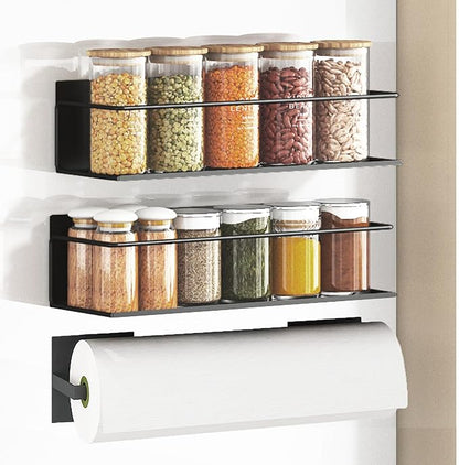 Magnetic Spice Rack For Refrigerator, Space Saving Magnetic Shelf For Fridge Black 2 Pack With Magnetic Paper Towel Holder - Image 2