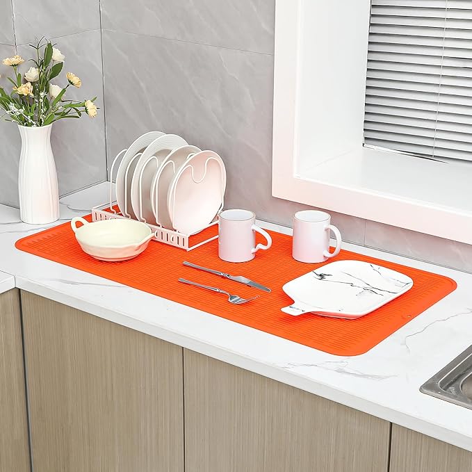 MicoYang Silicone Dish Drying Mat for Multiple Usage,Easy clean,Eco-friendly,Heat-resistant Silicone Mat for Kitchen Counter or Sink,Refrigerator or Drawer Liner Orange 5XL 36inches x 18inches - Image 6