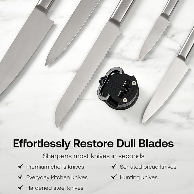 AnySharp – Global – Hands Free Knife Sharpener - Easy to Use Sharpening Tool with PowerGrip Suction Base and 20-Degree Pre-Set Angle - for All Knives: Chef's, Serrated, and Hardened Steel - Black - Image 5