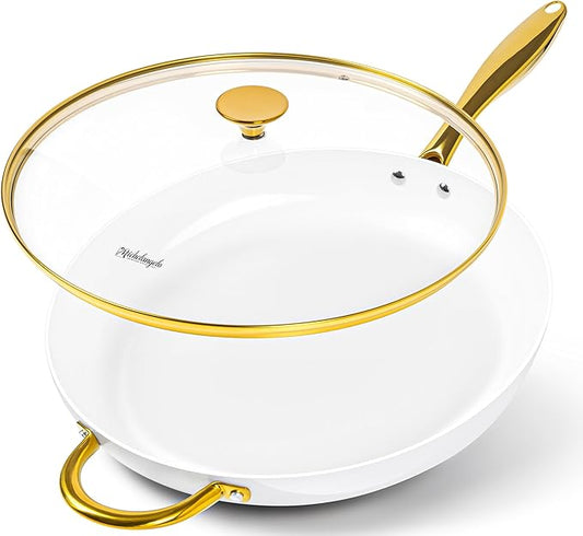 MICHELANGELO Large Frying Pan with Lid, 14 Inch Ceramic Skillet with Non-Toxic Coating, Non Stick Fry Pan with Ergonomic Handle, Induction Compatible by Michelangelo