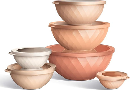 COOK WITH COLOR Mixing Bowls with Lids - 12 Piece Plastic Nesting Bowls Set includes 6 Prep Bowls and 6 Lids, Microwave Safe Mixing Bowl Set, Orange Diamond - Image 4