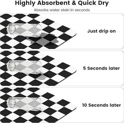 12" x 20" Checkered Dish Drying Mat for Kitchen Counter, Absorbent Coffee Bar Mat for Espresso Machine Coffee Countertops Accessories, Black - Image 6