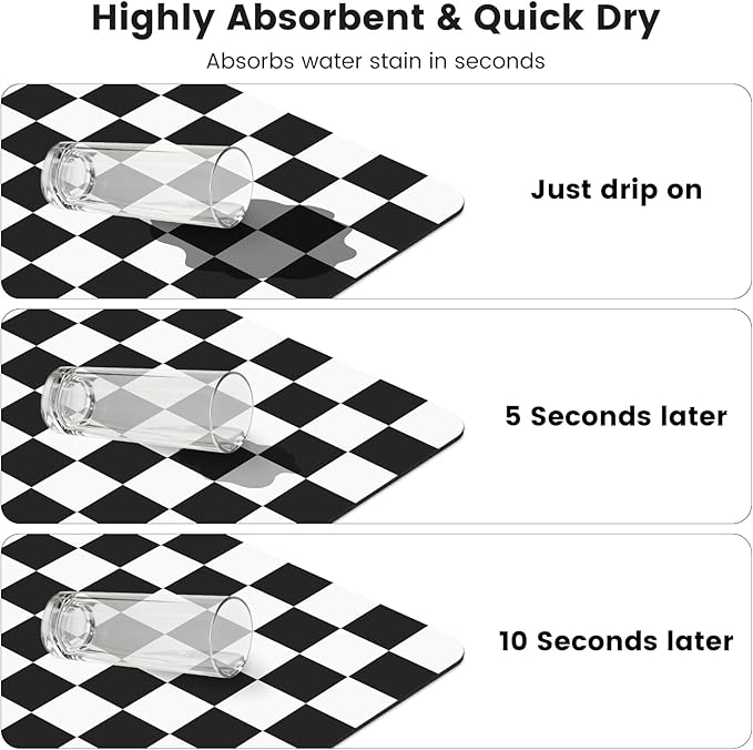 17" x 32" Checkered Dish Drying Mat for Kitchen Counter, Absorbent Coffee Bar Mat for Espresso Machine Coffee Countertops Accessories, Black - Image 6
