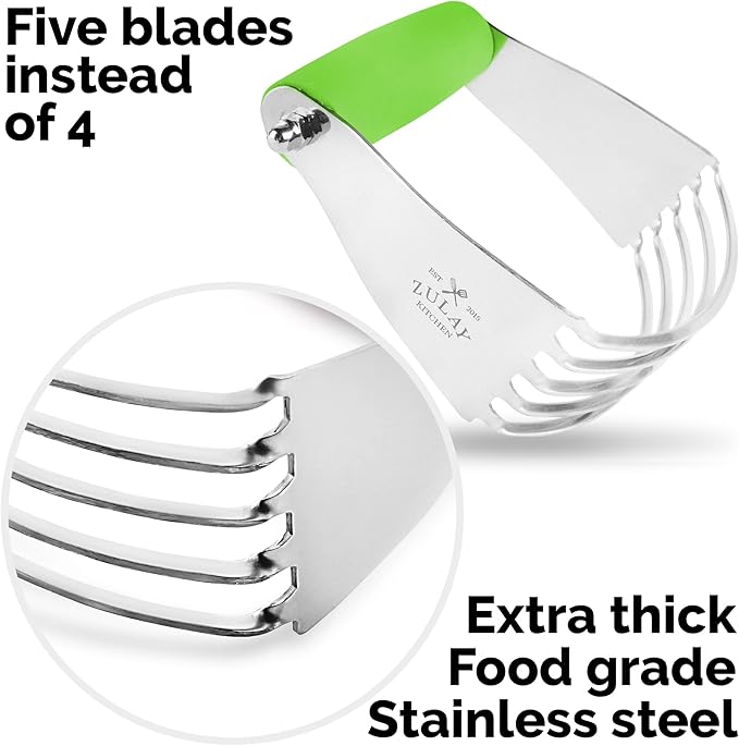 Professional Dough Blender, Pastry Cutter Stainless Steel, Heavy Duty Pastry Blender and Dough Cutter with Blades by Zulay Kitchen - Light Green - Image 5