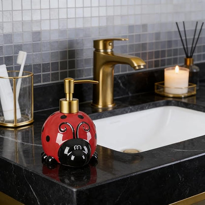 RQYIXI 17 OZ Ladybug Ceramic Soap Dispenser with ABS Pump,Refillable Liquid Bathroom soap Dispenser for Lotion ,Body Wash ,Cute Kitchen Soap Dispenser for Dish Soap,Hand Soap
