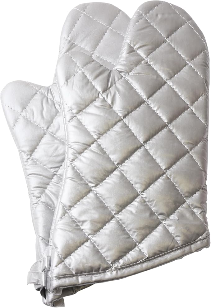 Silver Oven Mitts,Quilted Cotton Lining 13 Inch Oven Gloves,Heat Resistant for Kitchen Cooking,Grilling,Backing,Set of 2 by ARCLIBER