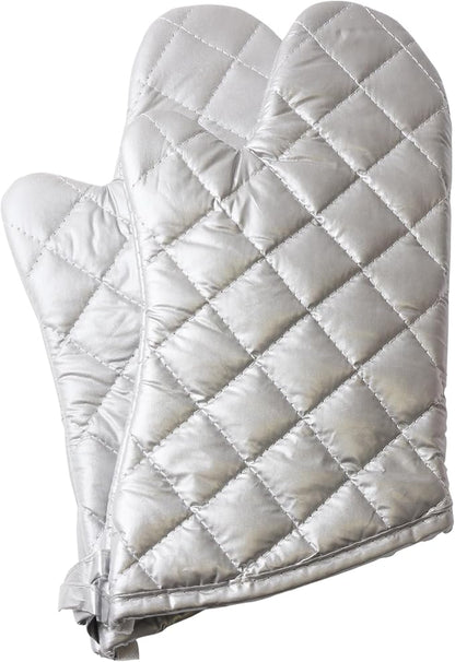 Silver Oven Mitts,Quilted Cotton Lining 13 Inch Oven Gloves,Heat Resistant for Kitchen Cooking,Grilling,Backing,Set of 2 by ARCLIBER