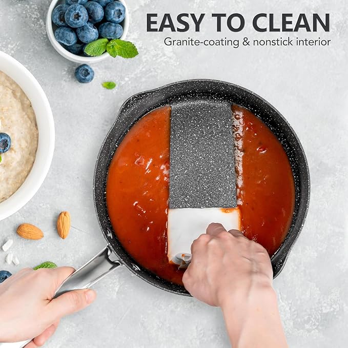 MICHELANGELO 3 Quart Saucepan with Lid, Hard Anodized Nonstick Sauce Pan with Strainer Lid & Pour Spouts for Easy Pour, Granite Derived Coating Sauce Pan for Cooking, Small Pot - 3 Qt Saucepan - Image 5