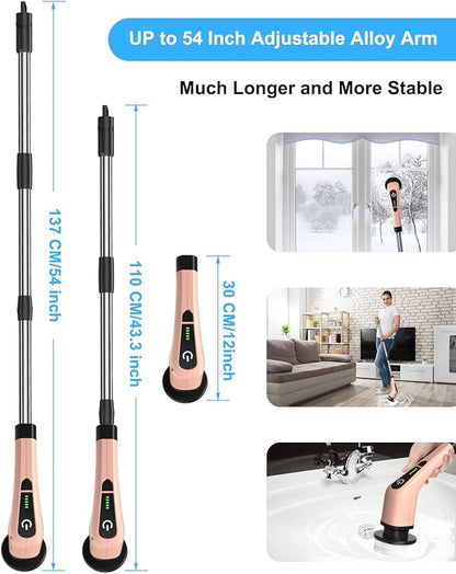 Leebein Electric Spin Scrubber, Cordless Powerful Scrub Brush for Cleaning Bathroom, Kitchen, Shower Tub and Floor Tile with Adjustable Extension Long Handle and 8 Replaceable Brush Heads(Rose) - Image 6