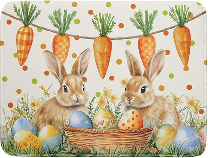 Giwawa Easter Bunny Dish Drying Mat Eggs Carrot Dishes Drainer Pad Absorbent Reversible Dish Rack Mat Protector for Kitchen Countertop 18x24 Inch