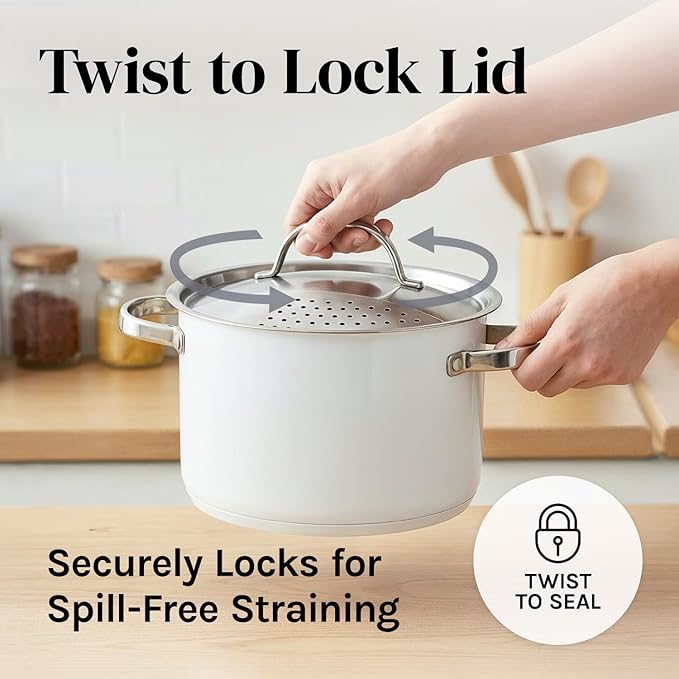 Cooler Concepts Pasta Pot with Strainer Lid - 5.5 Quart Large Spaghetti Pot - Twist & Lock for Easy Drain & No Colander Or Strainer Basket Insert Needed - Dishwasher Safe Pots - Image 3