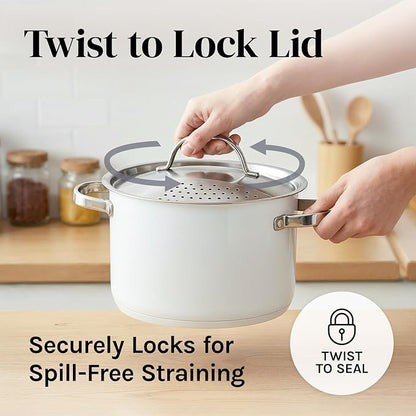 Cooler Concepts Pasta Pot with Strainer Lid - 5.5 Quart Large Spaghetti Pot - Twist & Lock for Easy Drain & No Colander Or Strainer Basket Insert Needed - Dishwasher Safe Pots - Image 3