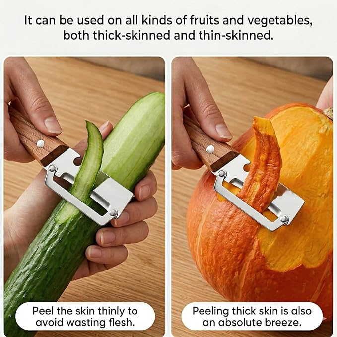 2-in-1 Vegetable Peeler with Wooden Handle, Premium Stainless Steel Peeler with Built-in Bottle Opener, Multifunctional Kitchen Tool for Potato, Apple, Carrot, Pumpkin (1) - Image 5