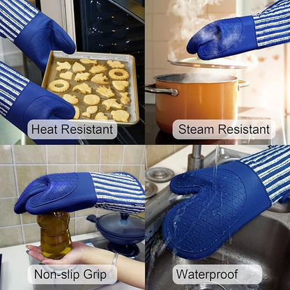 Alselo Silicone Oven Mitts Heat Resistant 932℉ with Waterproof & Non-Slip Kitchen Mittens, Set of 2 Extra Long Oven Gloves with Soft Cotton Terry Lining for Baking Cooking Barbecue (Cobait Blue, 2) - Image 6